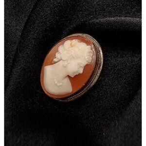 Antique 800 Silver 1900's-1930's Cameo Brooch Pendant With Hand-Carved Shell Des